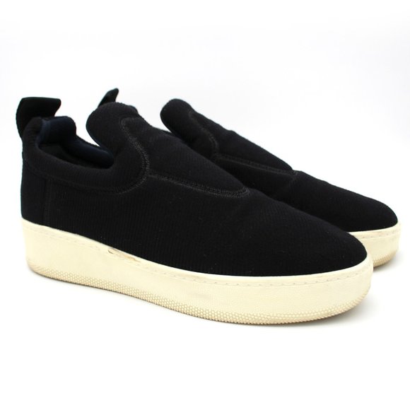 Celine Shoes - CELINE Corduroy Cloth Pull On Sneakers Trainers Black Cream Slip On Shoes 37